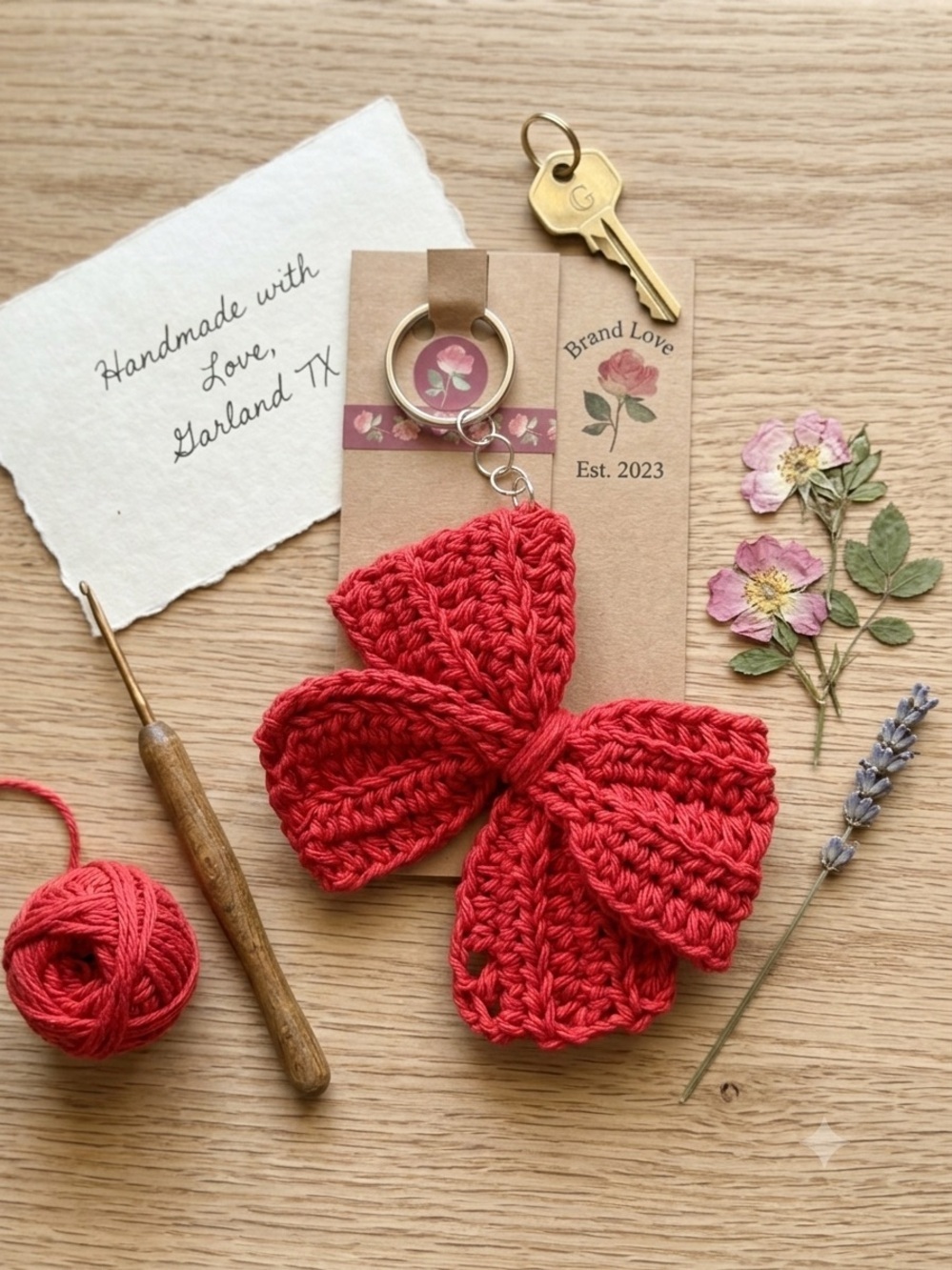 Handmade Crochet Bow Keychain • Red Coquette Bag Charm